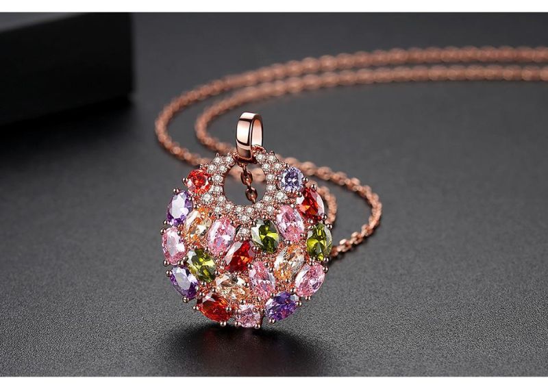 Colorful Zircon Copper Inlaid Zircon Pendant Necklace Jewelry