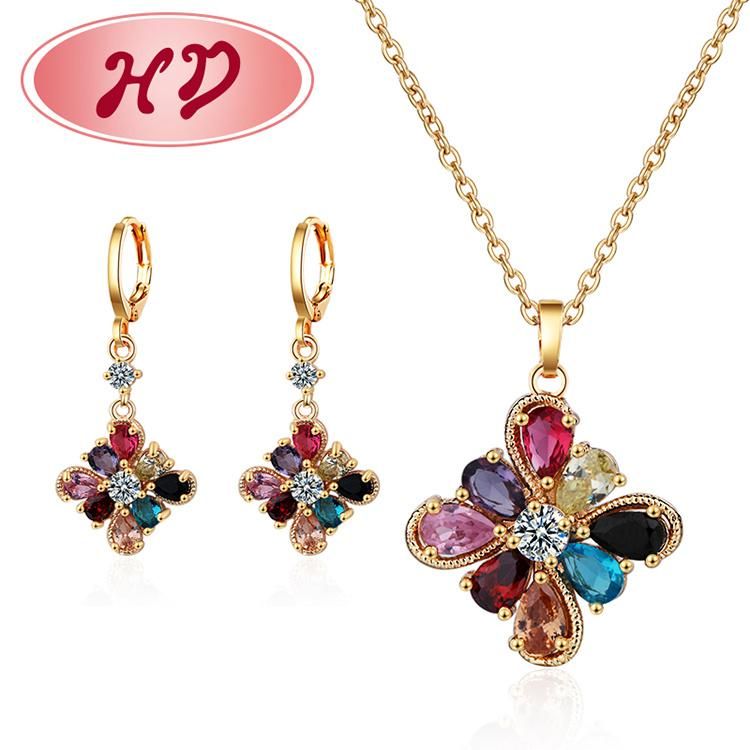 Women Wedding Chinese Gold African Jewelry Set Made with 18K Gold Plating