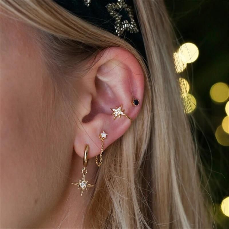 Shooting Star Huggie Hoop Earring with Disc Dangling in 18K Gold Plated for Women Jewelry