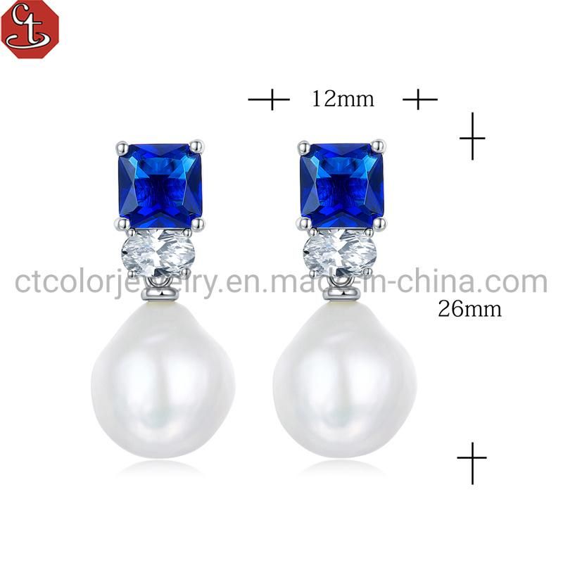 2021 New Light Luxury Baroque pearl Blue glass Earring