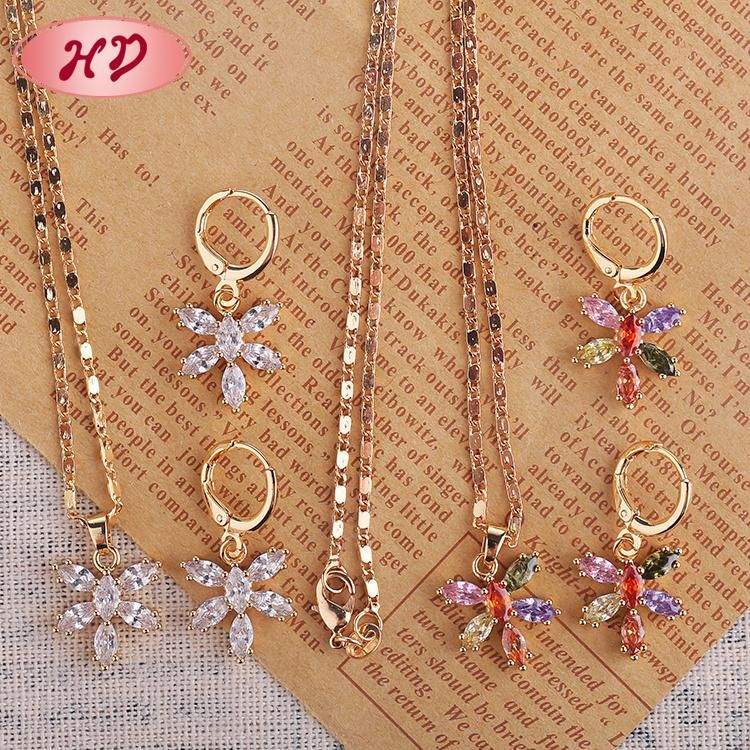 Fashion Wedding Gold Plated Alloy Silver Ring Necklace Earring Jewelry Set with Crystal CZ Pearl