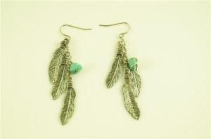 Alloy Feather with Turquoise Stone Earring