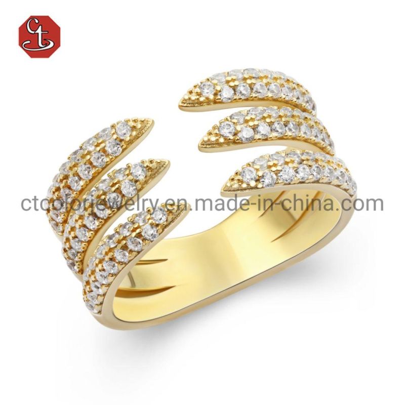 Special Big One Line CZ Ring Mat Wave 14K Gold Plating Gold Jewelry
