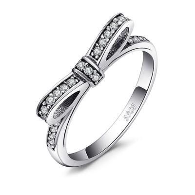 925 Sterling Silver Rings Sparkling Bow Knot Rings CZ Rings for Women Silver Jewelry Gift
