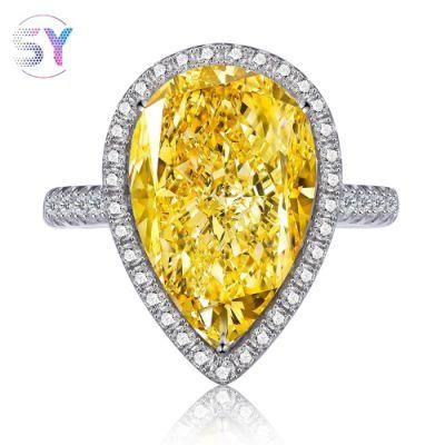 Simulated Diamond Customized Diamond Fashion Jewelry 18K Gold 5.0CT Simulated Fancy Yellow Diamond Ring for Women