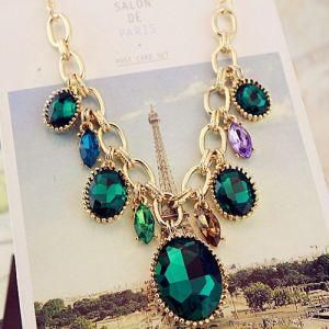 Spring Fashion Jewelry 2013 New Necklace with Adjustable Chains Gold Plated Glass Beads Pendant Heart Shape Environmental Friendly (pn-046)