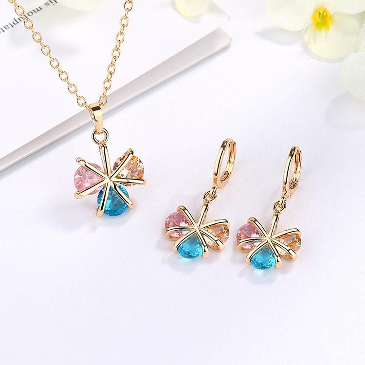 Costume Fashion 14K 18K Gold Plated Imitation Ring Bracelet Charm Jewelry with Pendant Necklace Earring Sets for Women