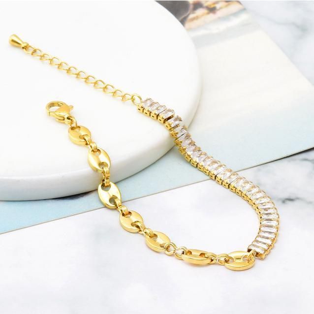 Factory Wholesale Fashion Jewelry Ins Same 18K Gold Plated Stainless Steel Jewelry Party Gift Fashion Pig Nose Zircon Splicing Chain Bracelet Female