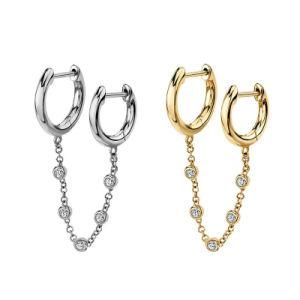 2021 Wholesale Luxury Gold Plated Long Chain Ear Clip Dangle Precision Polished Diamond Paved Earrings