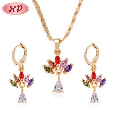New Style 18K Gold Plated Wedding Jewelry Sets with Colorful Cubic Zirconia Cheap Necklace and Earring