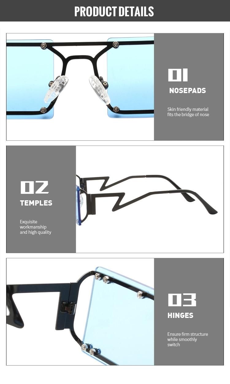 2022 Retro Trendy Unique Women Men Sun Glasses River Luxury Metal Frame Tinted Rectangle Rimless Rivet Sunglasses