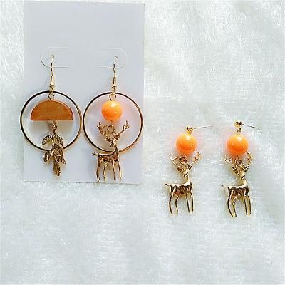 Christmas Jewelry Fashion Creative Elk Deer and Wood Leaves Stud Earrings