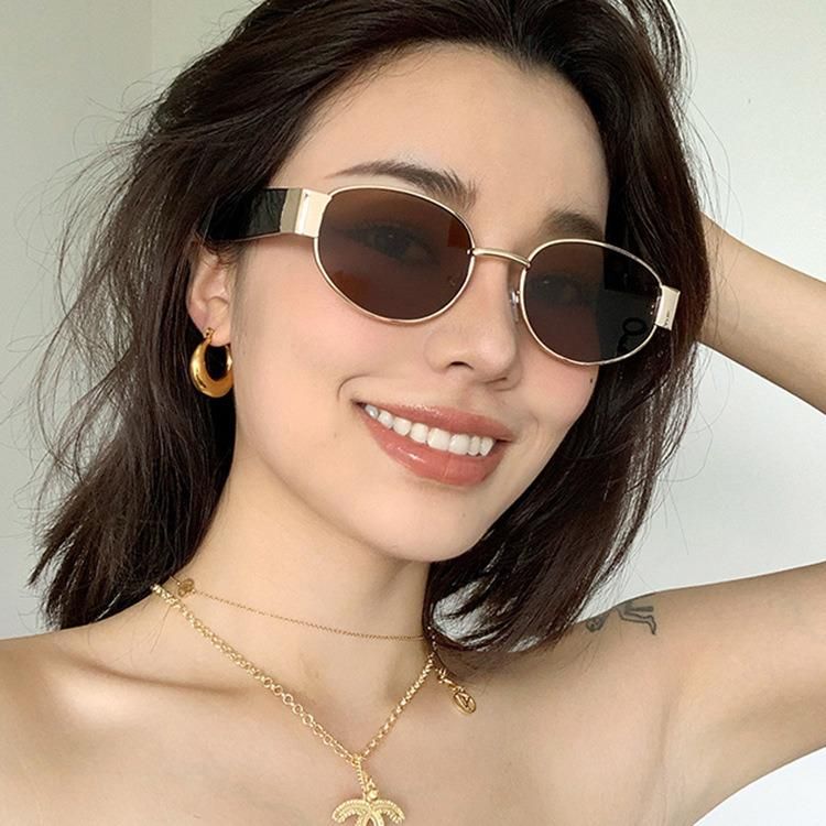 Retro Oval Frame PC Sunglasses Female Net Celebrity Same Style Hip-Hop Bungee Glasses