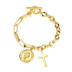 Fashion Adjustable Specially Clasp Stainless Steel Cross Pendant Women Bracelet