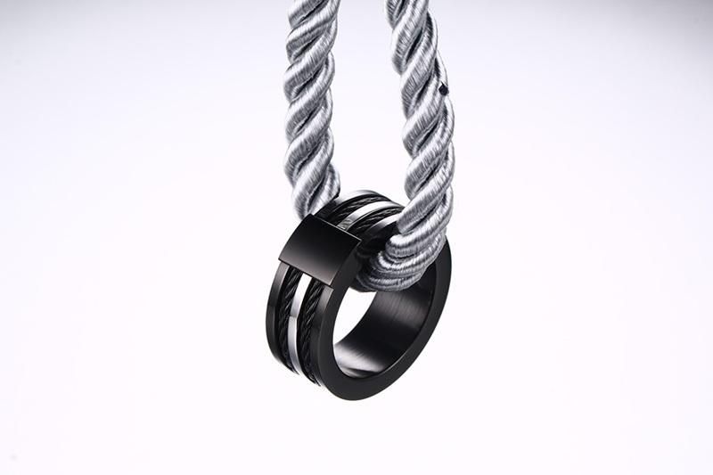 316L Stainless Steel Jewelry IP Black Line Wia Luxury Thick Cool Men Ring