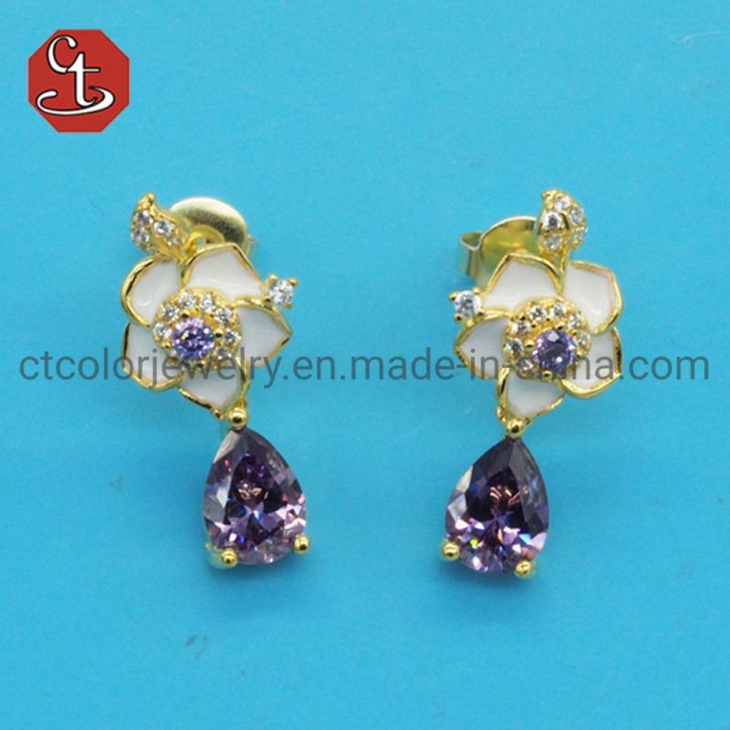 Fashion Silver or Brass Earring Created Green Stone Enamel Earring 925 Sterling Silver Jewelry