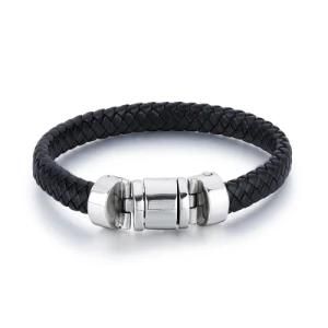 fashion Design Stainless steel Special Clasp Weave Leather Bracelet for Men&#160;