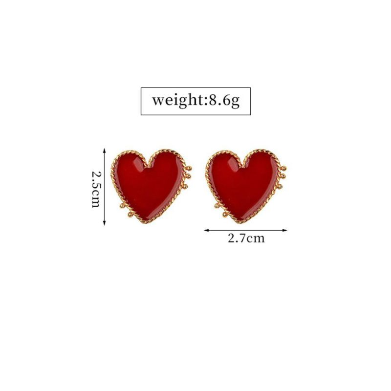 Wholesale Big Red Heart Stud Earrings Fashion Enamel Heart Statement Earrings for Women