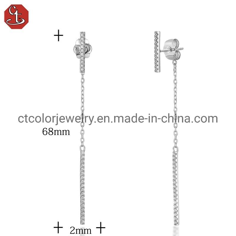 White CZ Tassel Long Drop Stud Earrings Wholesale Fashion jewelry for Women