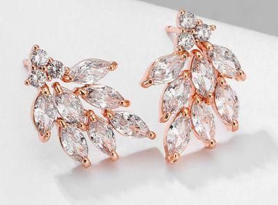 Bridal Wedding Elegant CZ Earring Necklace Jewelry for Wemen, Rose Gold Earring
