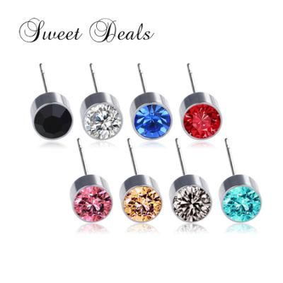 Fashion Jewelry Titanium Steel Stud Earrings Colorful Czech Diamonds