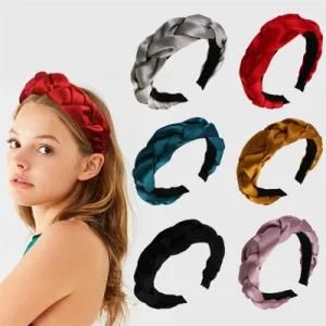 New Hot Sales Handmade Velvet Braided Headband Fashionable Knot Style Wide Headband for Girls