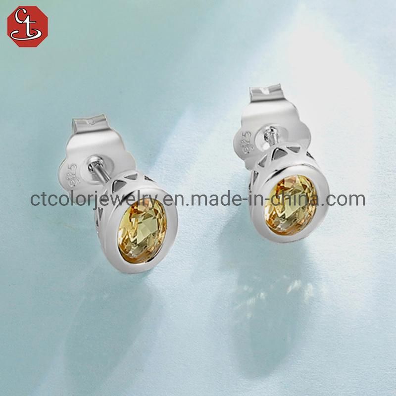 Nature citrine white plating women′s earring factory wholesale fashion jewelry retro stud earrings