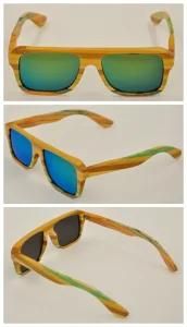 Colourfull Bamboo Sunglasses with Polarized Blue Revo Lens