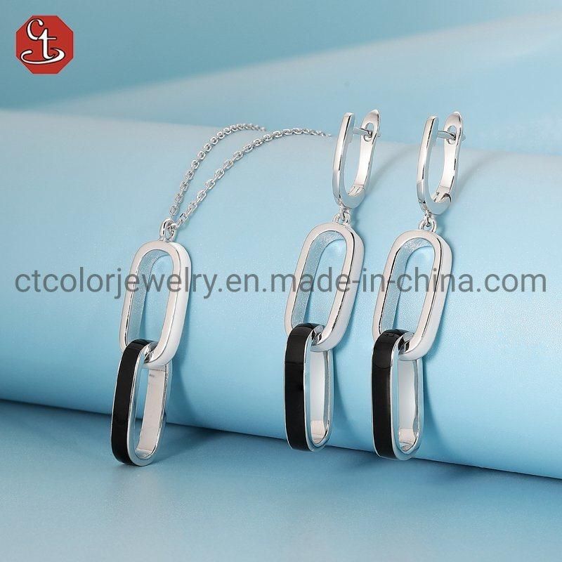 Fashion Custom Jewelry Black and White Color Enamel Drop Earring Wholesale Price 925 Silver Earring Jewelry