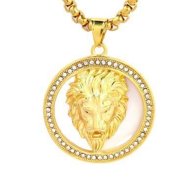 Wholesale Titanium Diamond Studded Lion Stainless Steel Pendant