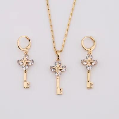Fashion Accessories Women Alloy 18K Gold Plated Silver Jewelry Chain Sets Pendant Necklace with CZ Crystal