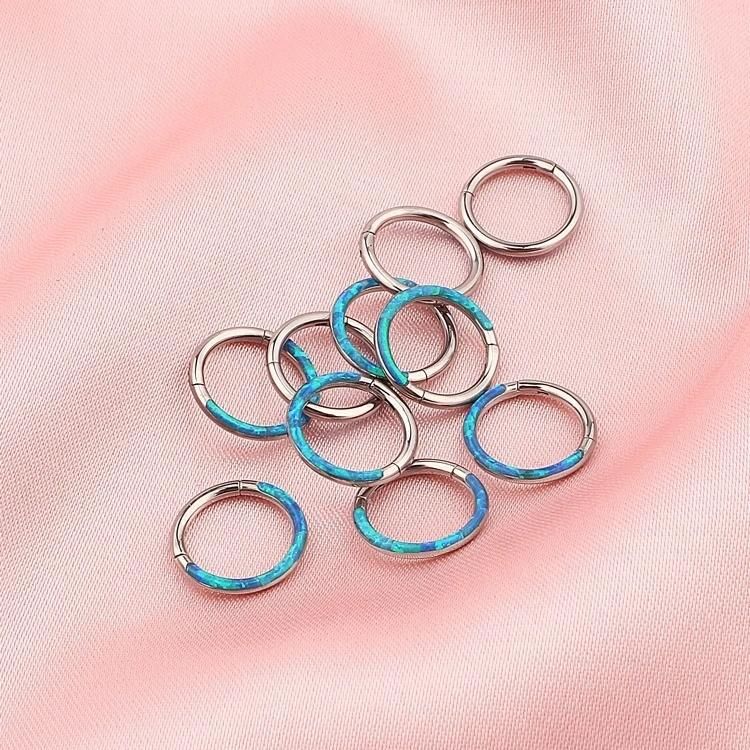 316L Surgical Stainless Steel Body Jewelry Setting Opal Hinged Nose Ring Segment Clicker Piercing