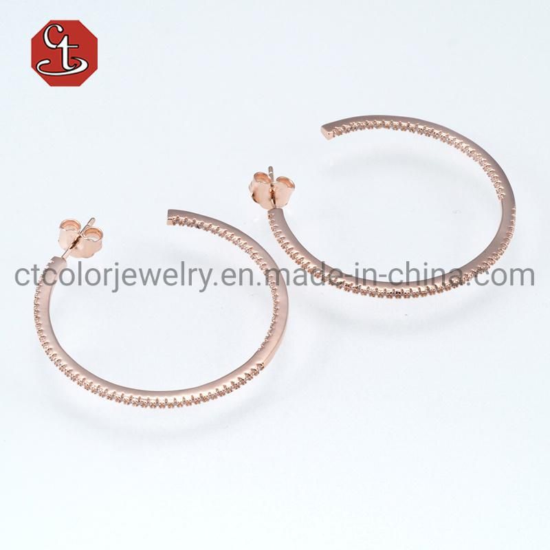 Hot Sale Simple Design Two Circles Fashion 925 Silver Sterling Earrings Plain Silver Jewelry