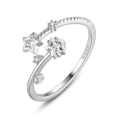 925 Sterling Silver Ring Trendy CZ Star Adjustable Ring Cute Gift for Women Luxury Fashion Jewelry Wholesale