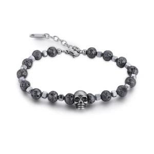 fashion Stainless Steel Skull Volcanic Stone Bead Bracelet for Women