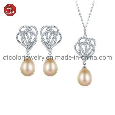 Fashion 925 silver wholesale factory price high quality earring and necklace shell pearl jewelry set for elegant women