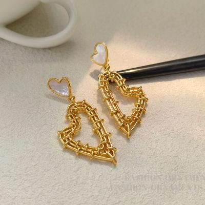 Ablone Shell Heart with Textured Heart Double Construction Drop Earring for Fashion Jewelry and Accessories