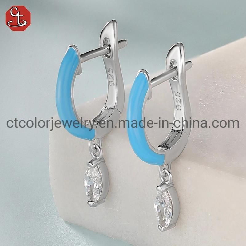 Fashion jewelry colorful enamel 925 silver nature stone Earring for women