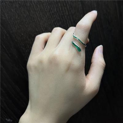 New Fashion Jewelry Gold Plated Animal Snake Wrapping Adjustable Rings with Green Enamel Epoxy for Factory Wholesale Custom Ring