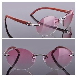 Wood Arms Rimless Glasses Pink Lens