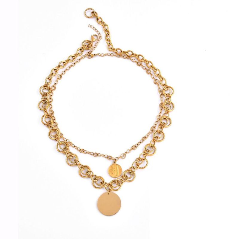 Trendy 18K Gold Plated Stainless Steel 52.5cm Layer Necklace for Women Handmade Jewelry