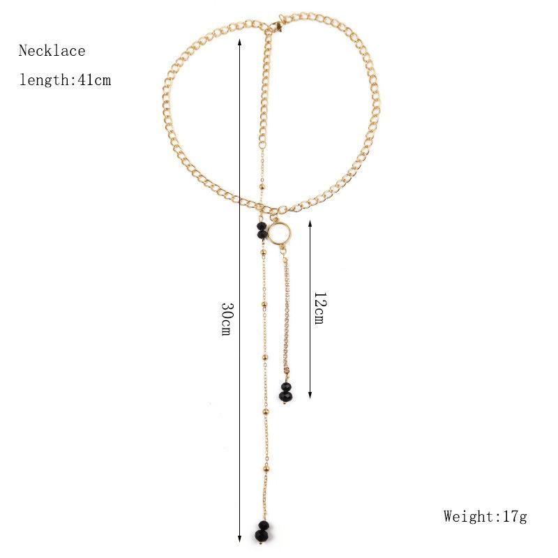 2022 Trendy Black Crystal Beaded Pendants Necklaces for Women Simple Gold Color Metal Rhinestone Chain Necklace Statement Jewelry