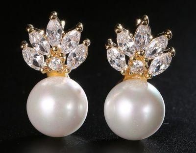 Bridal CZ Earring Jewelry, Wedding CZ Earring Jewelry, Bridesmaid CZ Earring, Rose Gold Pearl Earrng