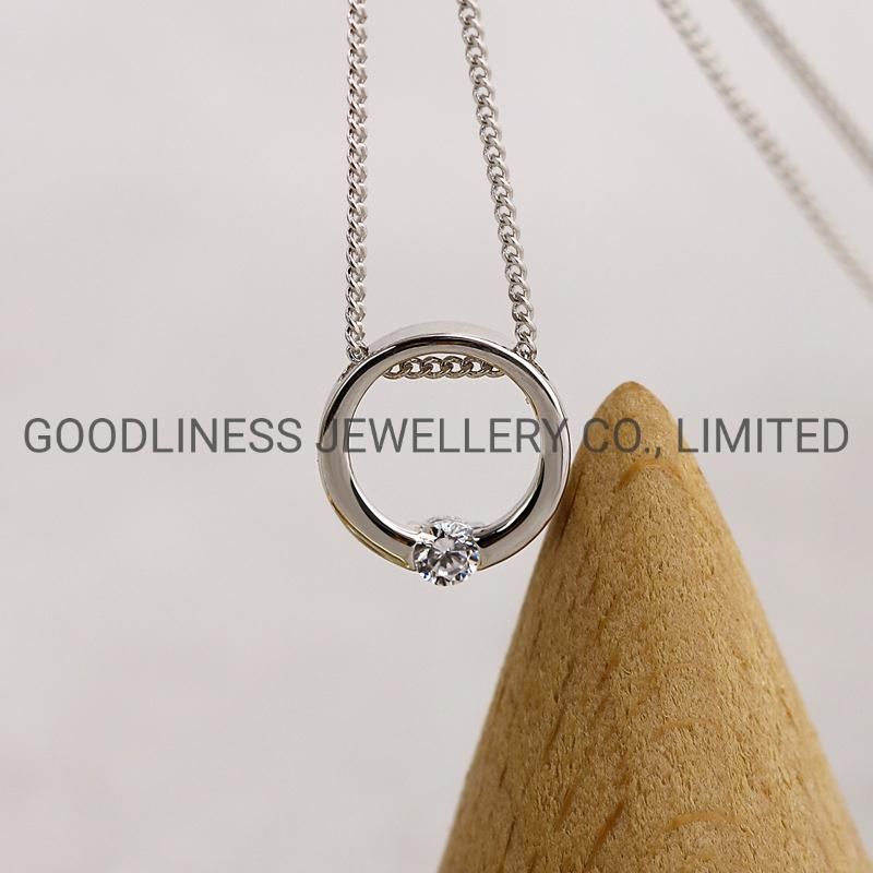 925 Sterling Silver Simple CZ Necklace Fine Jewelry