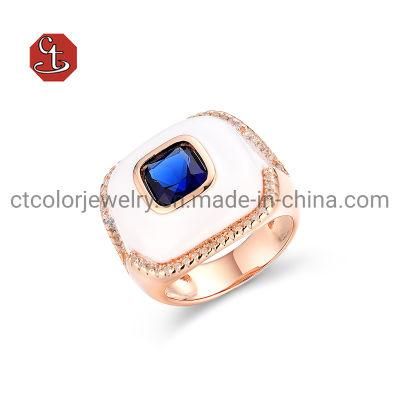 Inlaid 925 Silver Jewelry Enamel Rings Fashion Imitation Blue Gemstone Rings