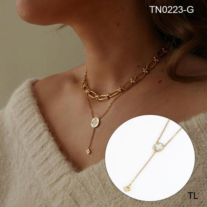 Manufacturer Customized Fashion Jewelry High Quality Replica Jewelry Women′s 14K 18K Gold Plated Stainless Steel Necklace