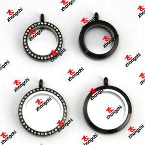 25mm/30mm Stainless Steel Black Crystal and Plain Glass Lockets (SLK60129)