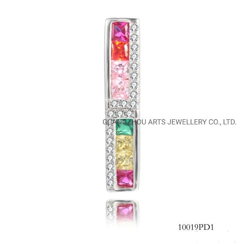 Rainbow Series Cubic Zircons Strip Silver Pendant