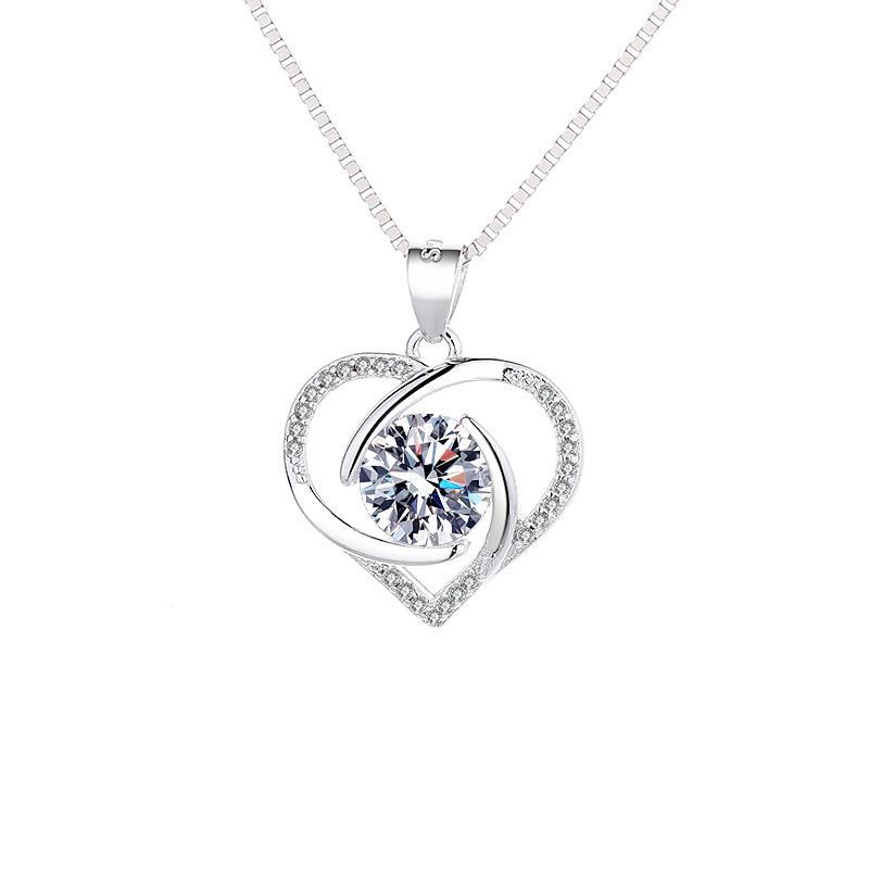 Fashion Simple Diamond Set Heart Pendant Ocean Heart Necklace