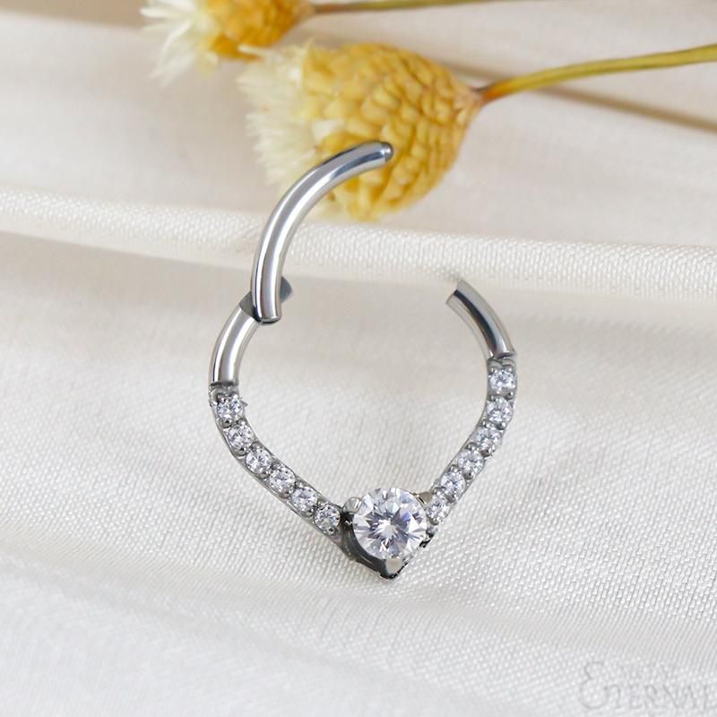 Eternal Metal ASTM F136 Titanium Teardrop Hinged Segment Hoop Rings with Clear Stone Jewelry Piercing